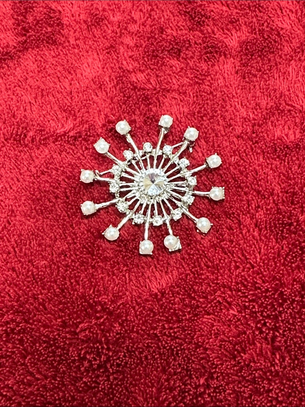 Stanley Silver-Tone Radial Crystal Brooch with Clear Rhinestones